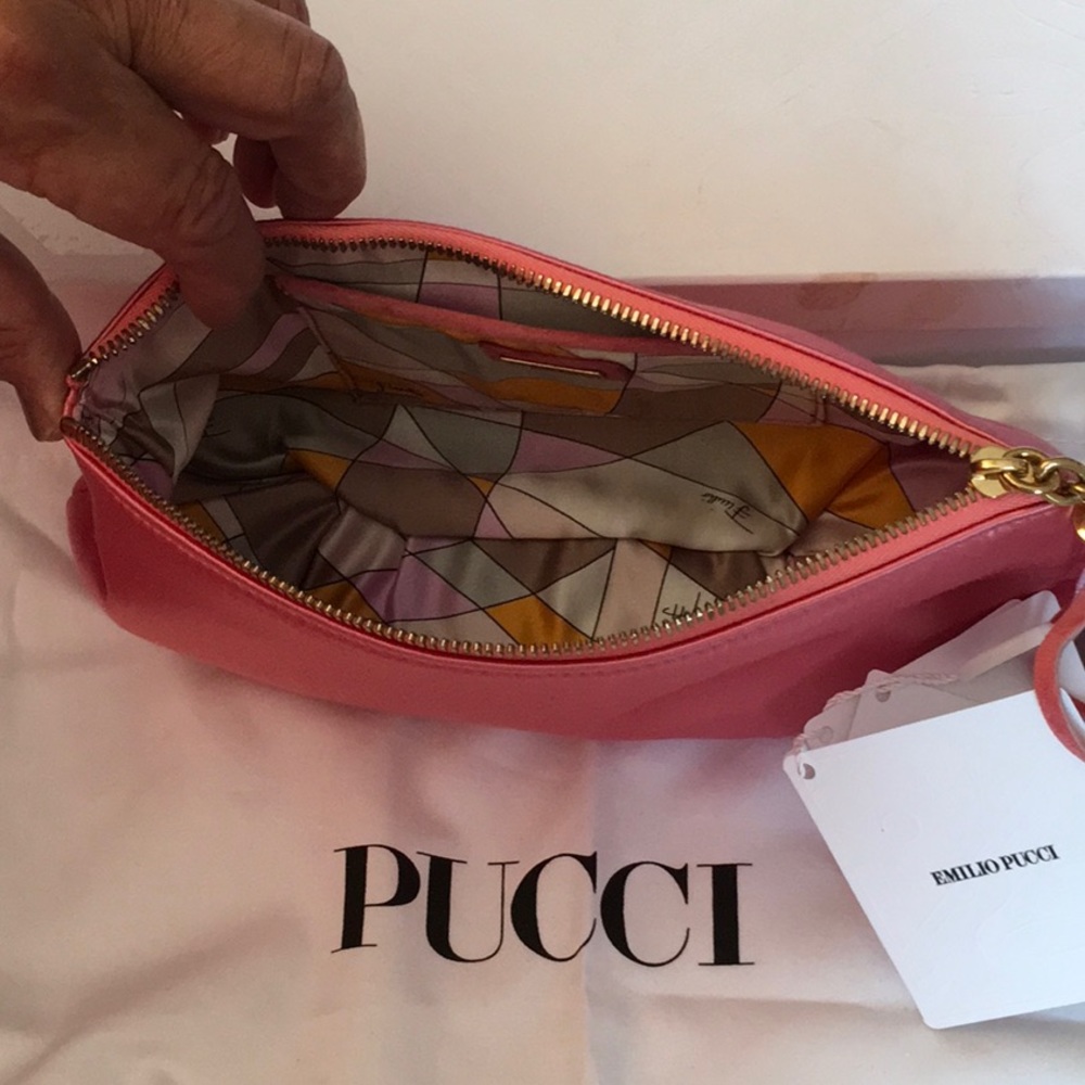 Emilio Pucci Coral Pink Satin Wristlet Clutch